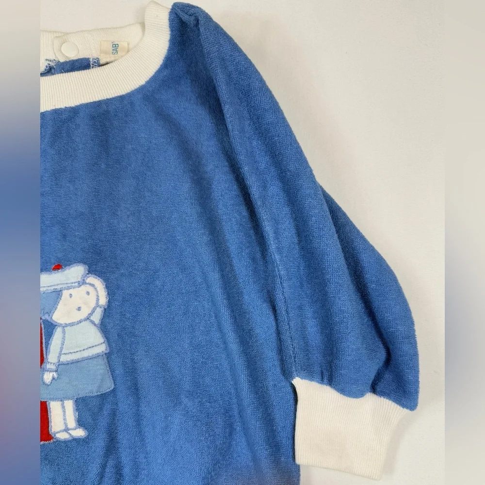 SAB' VINTAGE 80s Terrycloth Nautical Applique Sleeper Footie Pajamas‎ Size 6-12M